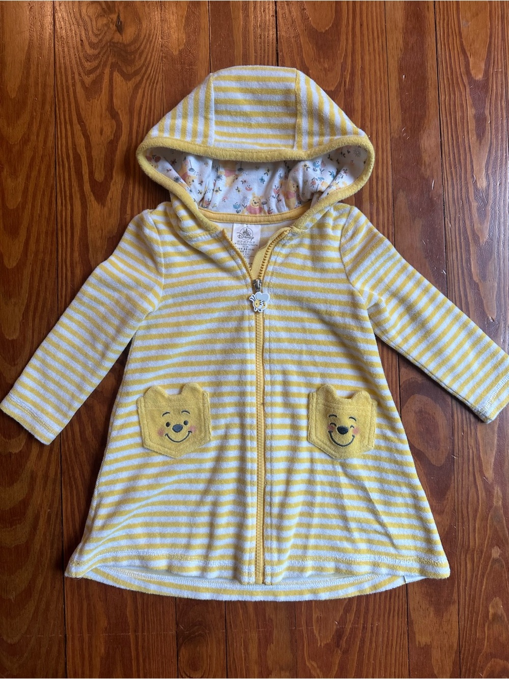 Disney Terry Cloth Yellow & White Striped Hooded Winnie the Pooh sun coverup